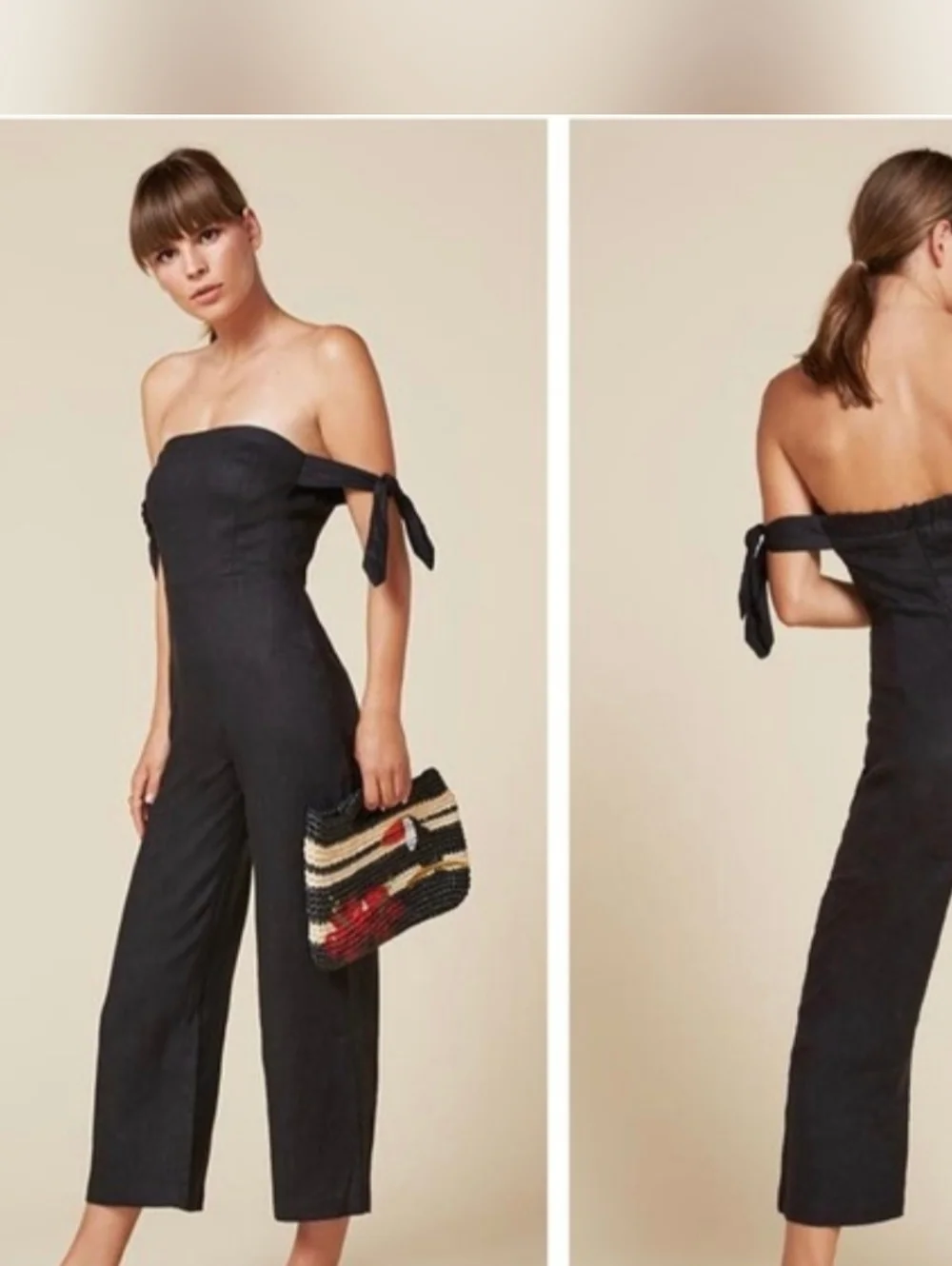 Reformation Jumpsuit Black Linen Wide Leg Size 4